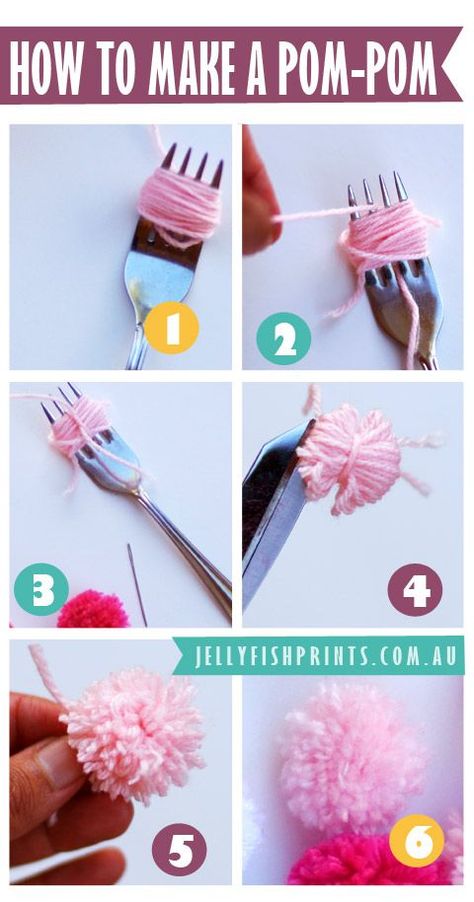 how to make a pom pom with a fork and wool or yarn. sooo old skool. there is also tutorial for a pompom garland. jellyfishprints.com.au Pompon Diy, Pola Macrame, Jellyfish Print, Diy Hack, Diy Pom Pom, How To Make A Pom Pom, Pom Pom Crafts, Quick Diy, Pom Pom Garland