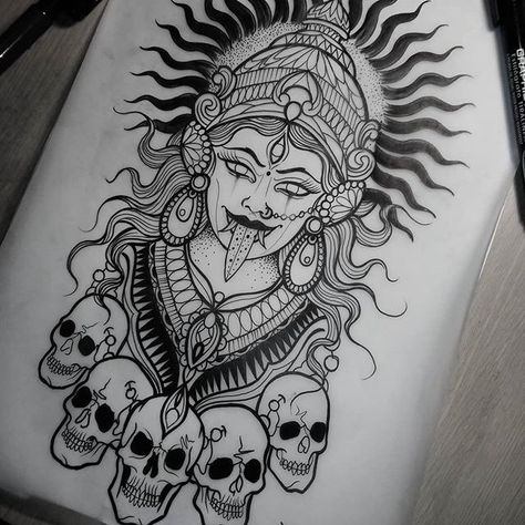 Kali Tattoo Design, Tattoo Fairy, Kali Tattoo, Hindu Tattoos, Hindu Tattoo, Polynesian Tattoos, Ganesha Tattoo, Yoga Studio Design, Goddess Tattoo