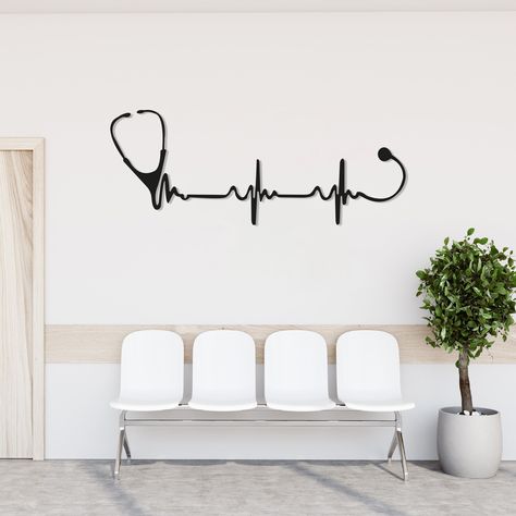 Stethoscope Metal Wall Art, Gift for Doctor, Medical Assistant Large Wall Art, Surgery Decor, Doctor Metal Wall Decor, Medical Wall Art - Etsy.de Nurse Office Aesthetic, Doctors Room Design, Clinic Wall Design, Medical Clinic Design Interiors Doctor Office, Doctor Room Design, Medical Room, Medical Wall Art, Medical Clinic Design, Doctor Office Design