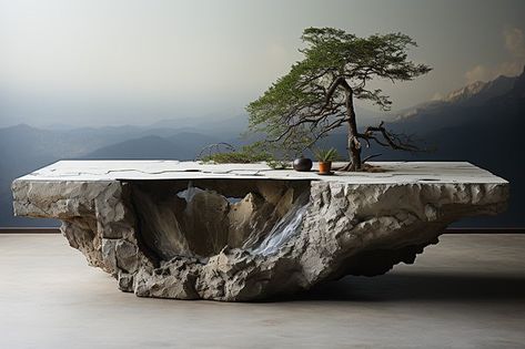 Natural Stone and Wood Table Table Artwork, Rock Table, Stone Bathtub, Stone And Wood, Home Making, Stone Counters, Animal Anatomy, Fish Aquarium, Nature Table