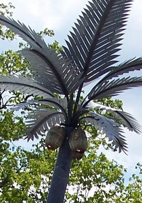 Custom Palm Trees Metal Palm Tree, Fake Palm Tree, Pool Hotel, Tropical Outdoor, No Grass Backyard, Welding Ideas, Tropical Palm Trees, Backyard Bar, Metal Garden Art