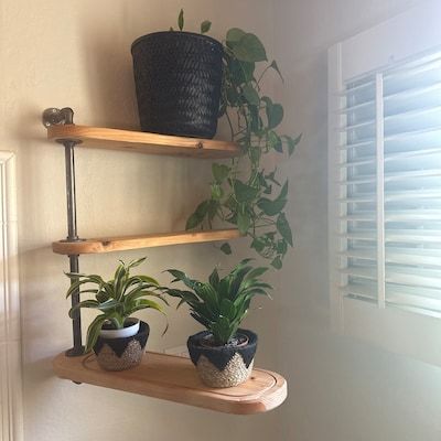 Two Tier Swivel Shelf With Drip Groove for Window or Wall - Etsy Swivel Shelf, Tree Shelf, Window Shelves, Industrial Pipe Shelves, Cozy Office, Floating Plants, Hanging Plants Indoor, Teak Outdoor Furniture, Plant Tree