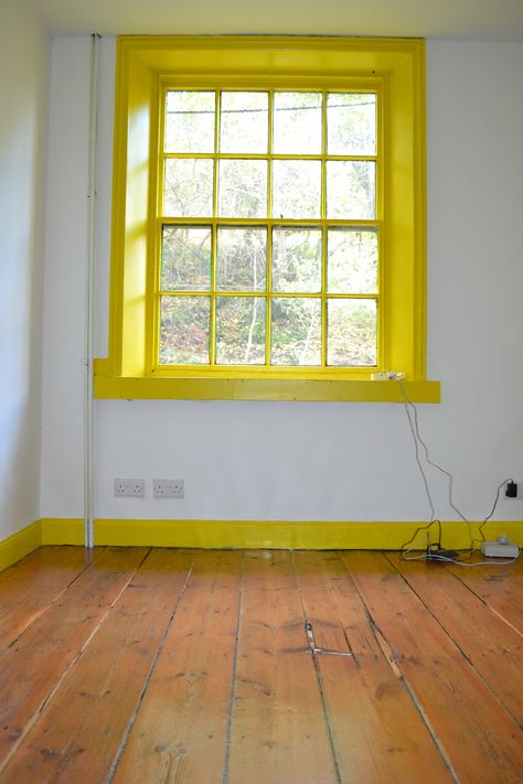 Painted Window Recess, Yellow Window Frame, Yellow Window, Old Post Office, Window Casing, Rental House, Beautiful House, Window Painting, Window Frame