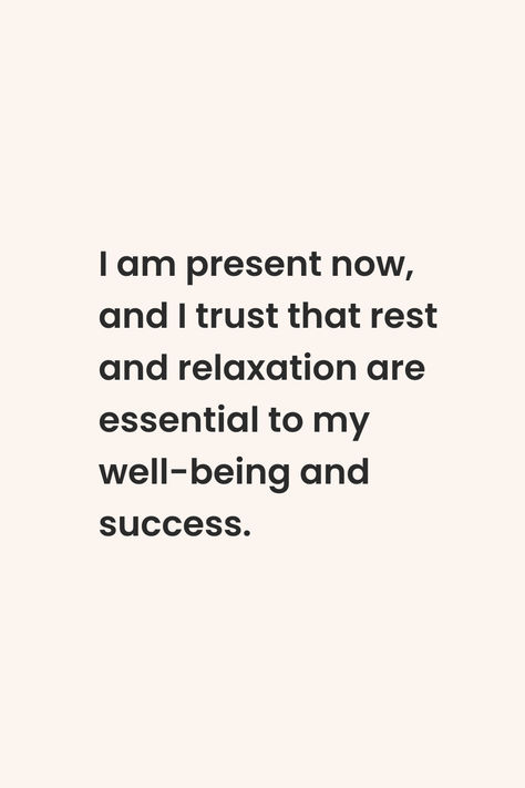 Remind yourself of the importance of rest with this calming affirmation: ‘I am present now, and I trust that rest and relaxation are essential to my well-being and success.’ Embrace each moment with ease and trust that taking time to recharge will lead to greater success and fulfillment. 🌿💤 #Mindfulness #SelfCare #RestAndRecharge #BePresent Rest When You Need To Quotes, Rest Affirmations, Rest Quote, I Am Present, Importance Of Rest, Recharge Yourself, Menstrual Cycle Phases, 2025 Moodboard, Relax Quotes