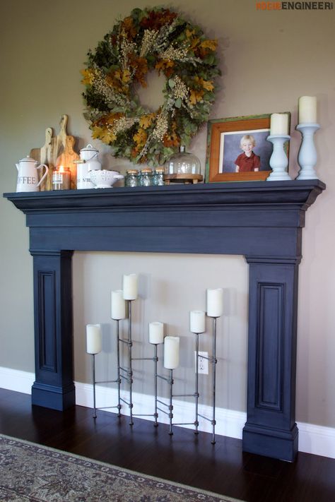 Navy Mantle Fireplace, Navy Fireplace Mantel, Blue Mantle Fireplace, Navy Mantle, Fireplace Artificial, Navy Fireplace, Fake Fireplace Mantel, Pallet Fireplace, Artificial Fireplace