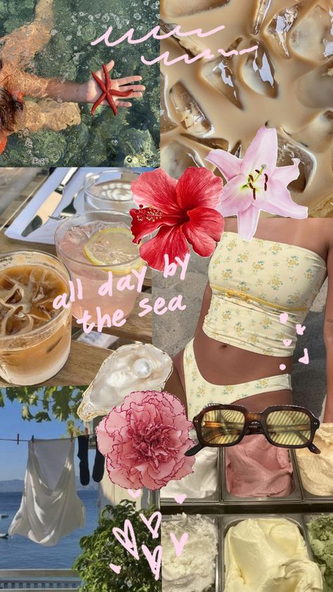 all day by the sea ~~~ 🌺🐚🥥🍦☀️ Beach Vision Board Wallpaper, Collage Of Photos, Cute Summer Wallpapers, All I Ever Wanted, Island Vibes, Pretty Wallpaper Iphone, Island Girl, Summer Feeling, Summer Wallpaper