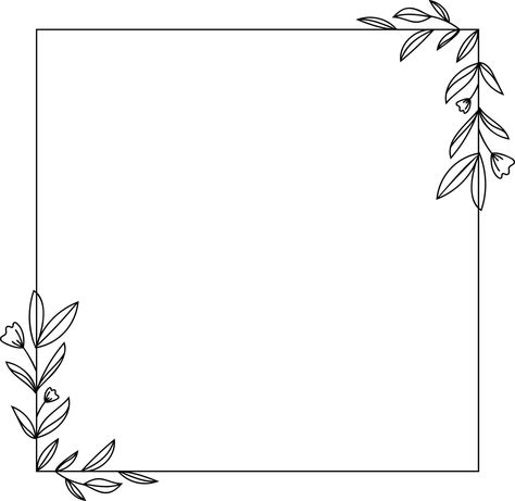 Square Floral Frame Element Frame Outline Design, Embroidery Square Frame, Outline Ideas For Project, Project Outline Design, Square Design Graphic, Border Design Square, Square Border Design, Picture Border, Insta Tattoo