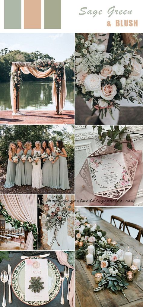 August Weddings, Sage Green Wedding Colors, Blush Wedding Colors, Wedding Color Ideas, Spring Summer Wedding, Green Wedding Colors, Flowers Images, Sage Wedding, Spring Wedding Colors