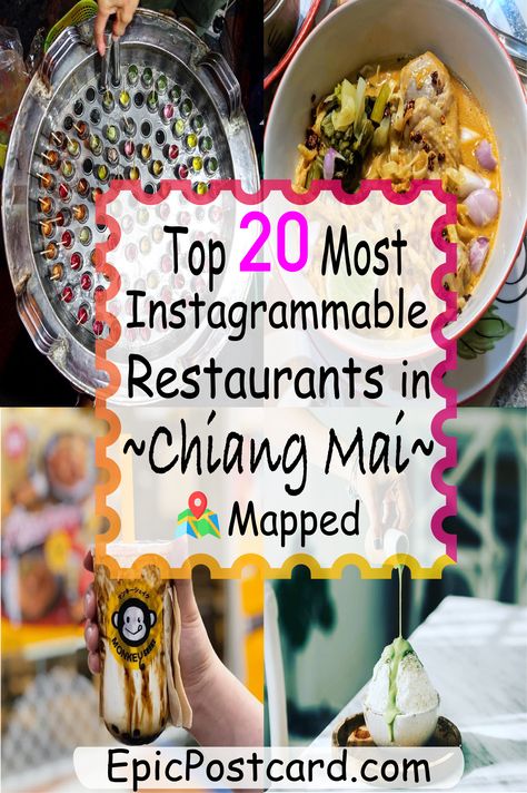 Top 20 Most Instagrammable Restaurants in Chiang Mai Mapped! - Khao Soi 100 Cups • The Barisotel by The Baristro • Saturday Night Market • Daddy's Antique Cafe and Restaurant #chiangmai #chiangmairestaurants #chiangmaifood #chiangmaifoodguide #chiangmaitravelguide #foodporn #foodie #chiangmaifoodie #toprestaurants #bestrestaurants #eatchiangmai #instagrammable #instaworthy #wanderlust #instafood #visitthailand #visitchiangmai Chiang Mai Restaurants, Old Town Restaurant, Instagrammable Restaurants, Chiang Mai Travel, Antique Cafe, Cafe And Bar, Cafe And Restaurant, Khao Soi, Thailand Map