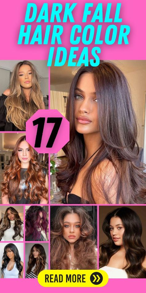 2023 Trend Alert: Dark Fall Hair for Women: Get ahead of the fashion game with our 2023 trendsetting dark fall hair color! This enchanting blend of brown and burgundy is making waves in the beauty world, and it's the perfect choice for brunettes. Whether you have fine or thick hair, this color will add depth and dimension to your locks. Embrace your natural beauty with dark fall hair and experiment with various styles, from straight and unstyled to wavy with highlights! Fall Brown Hair Color Brunettes, Hair Color Suggestions, Brown Hair Trends, Dark Fall Hair Colors, Dark Fall Hair, Fall Hair Color Ideas, Dark Fall, Fall Hair Color Trends, Hot Hair Colors