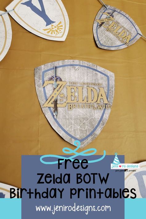 Legend of Zelda Breath of the Wild birthday printable decor for your Zelda fan. Download the set for Free in the FPL at http://jenirodesigns.com. Zelda Birthday Party Decorations, Zelda Printables, Legend Of Zelda Tears Of The Kingdom, Zelda Birthday Party Ideas, Zelda Themed Birthday, Party Games For Kids Birthday, Birthday Party Decorations At Home, Games For Kids Birthday Party, Zelda Birthday Party