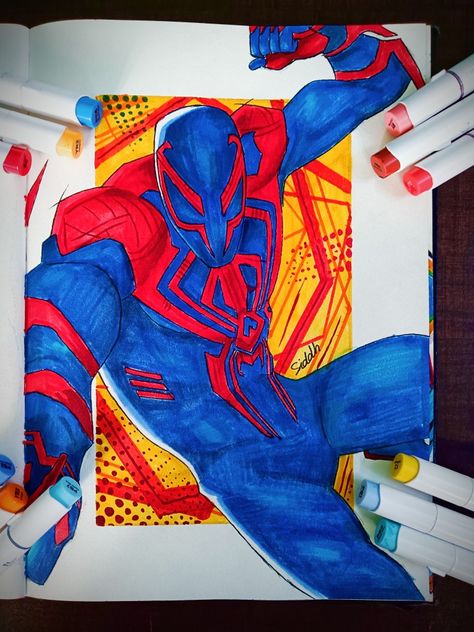 Spider Man Across The Spider Verse Sketch, Spiderman 2099 Art, Spider Man Art Drawing, Miguel O'hara Drawing, Spider Man 2099 Drawing, Spiderman 2099 Drawing, Spider Verse Drawing, How To Draw Avengers, Spider Verse Art