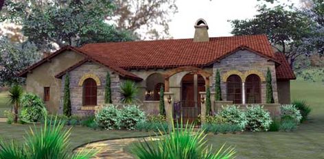 Mediterranean House Plan - 3 Bedrooms, 2 Bath, 1780 Sq Ft Plan 61-136 Southwest House, Tuscan House Plans, Tuscan Style Homes, Mediterranean House Plan, Mediterranean Style House Plans, Mediterranean House Plans, Courtyard House Plans, A Small House, Tuscan Design