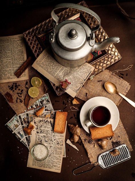 Antique Photography Ideas, Tea Photography Ideas At Home, Tea Vintage Aesthetic, Vintage Photography Ideas At Home, Vintage Coffee Photography, Tea And Books Photography, Vintage Tea Aesthetic, Coffee Flatlay Photography, Flatlay Photography Products