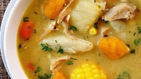 Fish is simmered with corn, okra, pumpkin, and green bananas in this Caribbean-inspired soup that'll warm you up from the inside and out. Fish Recipes Healthy Tilapia, Bahamas Recipes, Cracked Conch, Conch Chowder, Caribbean Fish, Soups Vegetarian, Fish Soups, Conch Salad, Trinidad Food