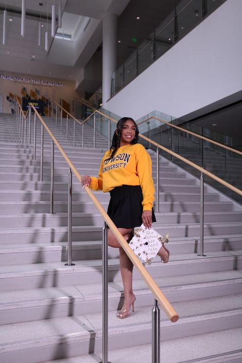 Sweatshirt and skirt combo College Graduation Photoshoot, Graduation Photoshoot, College Graduation, Graduation Cap, Skirt, Sweatshirts