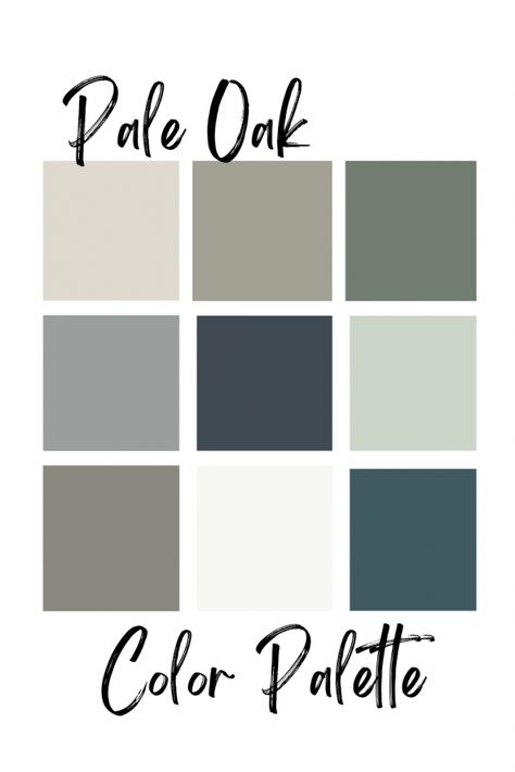 Pale Oak Vs Edgecomb Gray, Pale Oak Paint Color, Pale Oak Paint, Pale Oak Benjamin Moore, Edgecomb Gray, Pale Oak, Greige Paint Colors, Oak Trim, House Color Palettes