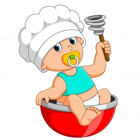 The baby chef is sitting on the red bow ... | Premium Vector #Freepik #vector #food #menu #baby #hand Bump Painting, Baby Chef, Baby Shower Background, Blonde Babies, Bow Vector, Baby Shower Templates, Cute Giraffe, Baby Arrival, Blue Baby Shower