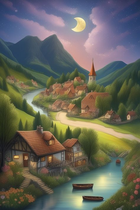 River Town, Expressionism Art, Fairytale Art, Ozzy Osbourne, Beautiful Nature Pictures, Artist Painting, Metropolis, Nature Pictures, Beautiful Nature