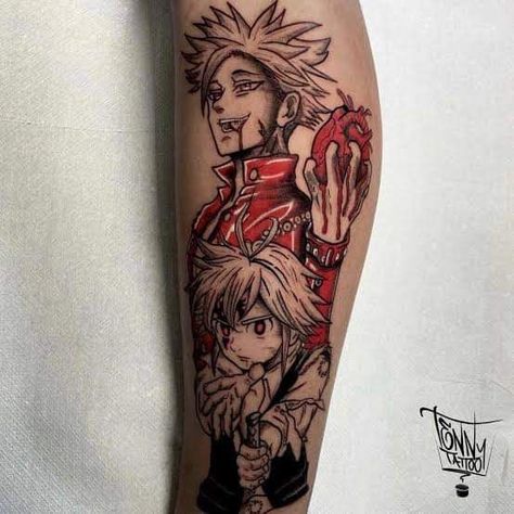 7 Deadly Sins Tattoo Sleeve, Ban 7 Deadly Sins Tattoo, Meliodas Tattoo Seven Deadly Sins, Meliodas Tattoo Ideas, Seven Deadly Sins Tattoo Anime, Best Anime Tattoos, 7 Deadly Sins Tattoo Anime, Sds Tattoo, Amine Tattoos