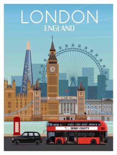 London Retro Poster, English Graphic Design, London Illustration Art, London Graphic Design, London Aesthetic Vintage, Location Posters, London England Photography, England Poster, Uk Illustration