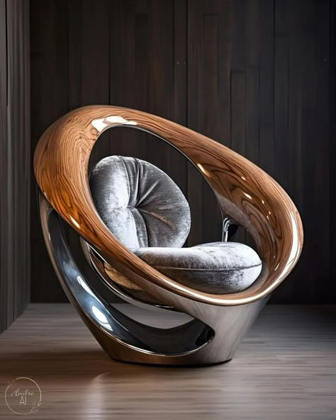 Armchair designs that combine wood and silvered steel by @ambre_ai #product #productdesign #design #chair #chairdesign #aidesign Habitat Furniture, Barbershop Design Interior, Unique Chairs Design, Furniture Design Sketches, Unusual Furniture, Chair Design Wooden, Unique Furniture Design, Artistic Furniture, Futuristic Furniture