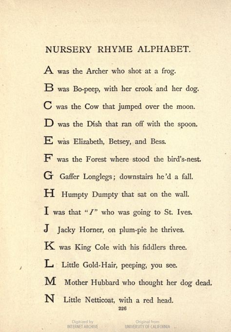 A "Nursery Rhyme Alphabet," in Mother Goose's Nursery Rhymes, 1877. Vintage Nursery Rhymes, Nursery Ryhmes, Children Rhymes, Universal Prayer, Nursery Rhymes Poems, Best Nursery Rhymes, Old Nursery Rhymes, Poems For Children, Nursery Rhymes Lyrics