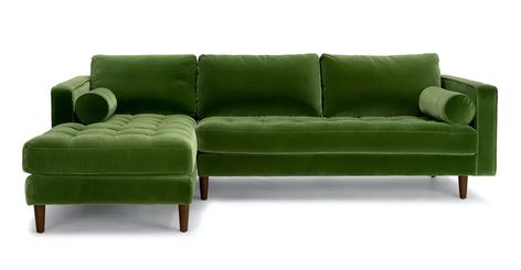 Modern Couches | Modern, Mid Century & Scandinavian Furniture Green Sectional, Mid Century Modern Sectional Sofa, Tufted Sectional, Article Furniture, Modern Sofa Couch, Sectional Chaise, Velvet Sectional, Green Couch, Mid Century Modern Sofa