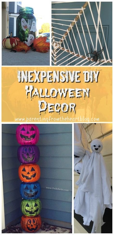 Make easy inexpensive Halloween decor with these great ideas! They are all kid-friendly and will surely wow your neighbours! Easy Diy Halloween Decor, Kid Friendly Halloween Decorations, Kids Budget, Halloween School Treats, Thema Halloween, Cheap Halloween Decorations, Easy Diy Halloween Decorations, Halloween Decor Ideas, Kid Friendly Halloween