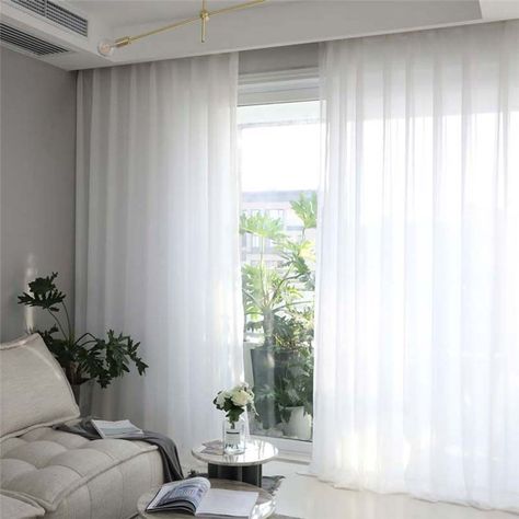 Solid White Sheer Curtain Modern Simple Sheer Curtain Living Room Bedroom Study Fabric Sheers Curtains Living Room, White Window Treatments, Window Treatments Sheer, Kids Living Rooms, Sheer Linen Curtains, White Sheer Curtains, Tulle Curtains, Voile Curtains, White Windows