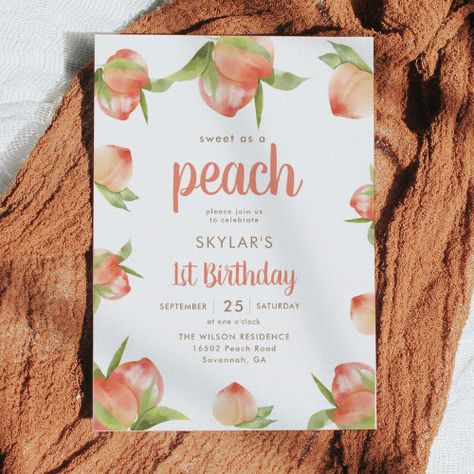 Peach 1st Birthday Party, Peach 1st Birthday, Peach Girl, Peach Birthday, Trendy Invitations, Sweet As A Peach, First Birthday Girl, Milestone Birthday Party, Girl 1st Birthday