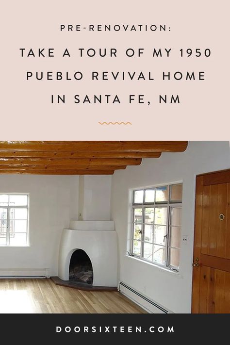 Tour the pre-renovation interior of my 1950 Pueblo Revival Allen Stamm home in Santa Fe, New Mexico New Mexico Interior Design Santa Fe Style, New Mexico Farmhouse, Pueblo Interior Design, Pueblo Revival Interior, New Mexico Style Home Interior Design, New Mexico Decor Interior Design, New Mexico Interior Design, New Mexico Style Home, Modern Santa Fe Style