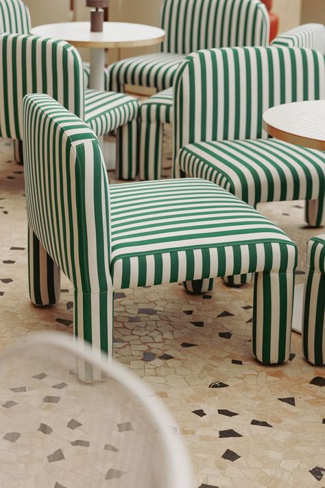 Designing Seamless Spaces: Outdoor Fabrics in Hospitality | Zepel Fabrics & Wallpapers Striped Outdoor Furniture, Striped Accent Chair, Green Outdoor Furniture, Joy Decorations, Outdoor Fabrics, Willemstad, Furniture Details, Take A Seat, Floor Cushion