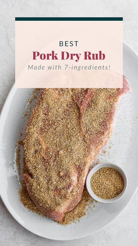 This 7-ingredient Pork Rub recipe will quickly become your go-to pork dry rub. Whether you're making chops, ribs, loins or a roast, you'll love this savory and sweet dry rub. Mix up a batch today! Seasoning For Pork Chops Dry Rubs, Meat Rubs Homemade, Pork Seasoning Dry Rubs, Pork Roast Seasoning Spices, Pork Seasoning Spices, Grilled Pork Chop Recipes Rub, Seasonings For Pork Chops, Seasoning For Pork Loin, Best Seasoning For Pork Chops