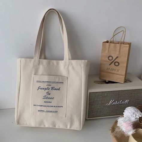 Preppy Tote Bags, Canvas Tote Bag Aesthetic, Saving The Planet, Tote Bag With Pockets, Embroidery Letter, My Style Bags, Tote Bag Aesthetic, Tote Outfit, Book Tote Bag