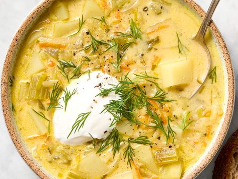 Polish Dill Pickle Soup Recipe (Zupa Ogórkowa) | The Kitchn Polish Pickle Soup Recipe, Polish Dill Pickle Soup Recipe, Pickle Soup Recipe, Dill Pickle Soup, Pickle Soup, Salmon Potato, Flavorful Vegetables, Lasagna Pasta, Lunch Appetizers