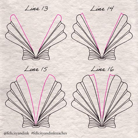 This beginner friendly tutorial, teaches you how to draw a simple scalloped seashell line by line! I love drawing shells, especially during the summer. Share your outcomes using #felicityandinkteaches 🐚 #shellart #seashell #seashellart #summerart #summerarts #summerartclasses #learnhowtodrawbetter #learnhowtodraw #easyartideas #fineliners #howtodrawing #howtodraw #drawingart #drawing #blackinkdrawing #easyart #drawingtutorial #easyartaday #easyartlesson #blackink #learntodraw #howtodraweas... Seashell Drawing Simple, Seashell Sketch, Shells Drawing, Seashell Drawing, Easy Art Lessons, Shell Drawing, Beach Art Painting, Sketching Ideas, I Love Drawing