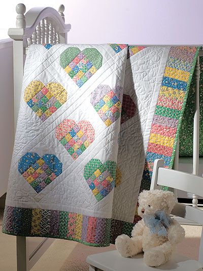 Scrap-Patch Hearts Quilt Pattern Crib Quilt Pattern, Puff Quilt, Heart Quilt Pattern, Baby Quilt Pattern, Childrens Quilts, Baby Quilt Patterns, Scrap Quilt Patterns, Cute Quilts, Lap Quilts