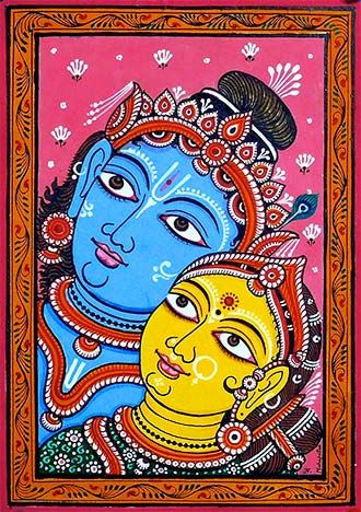 Indian Folk-art: An Expression of Cultural Diversity | The Artifice Radha Krishna Patachitra, Radha Krishna Pattachitra, Radha Krishna Pattachitra Painting, Madhubani Paintings Traditional Krishna, Radha Krishna Madhubani Painting, Lotus Paintings, Pattachitra Art, Rajasthani Painting, Indian Traditional Paintings