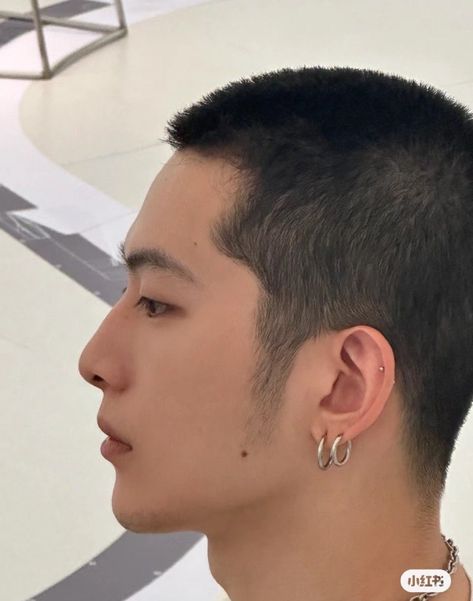 Buzzcut Reference, Buzzcut Side Profile, Asian Man Side Profile, Drawing Buzzcut, Side Burns Mens, Guy With Buzzcut, Overgrown Buzzcut Men, Buzzcut Asian Men, Korean Buzzcut