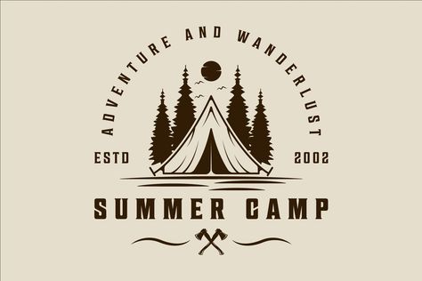 summer camp logo vector design by AriskyAhzaafnan on @creativemarket Summer Camp T-shirt, Camper Logo Design, Summer Camp Graphics, Camping Logo Design, Camping Logo Design Ideas, Camp Logo Design, Summer Camp Logo Design, Summer Camp Logo, Summer Camp Party