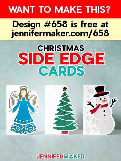 Christmas Side Edge Cards: Easy Cricut Holiday Card Designs! Christmas Card Cricut, Christmas Day Countdown, Holiday Place Cards, Craft Organization Diy, Paper Flower Wall Art, Diy Sharpie Mug, Joy Christmas Card, Jennifer Maker, Christmas Sides