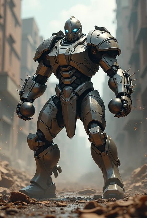 A man wearing armor and holding two spiked wrecking balls who fights a robot nam - SeaArt AI Mech Armor, Best Armor, Body Armour, Beauty Formulas, Power Armour, Face Swaps, Suit Of Armor, Scene Design, A Robot