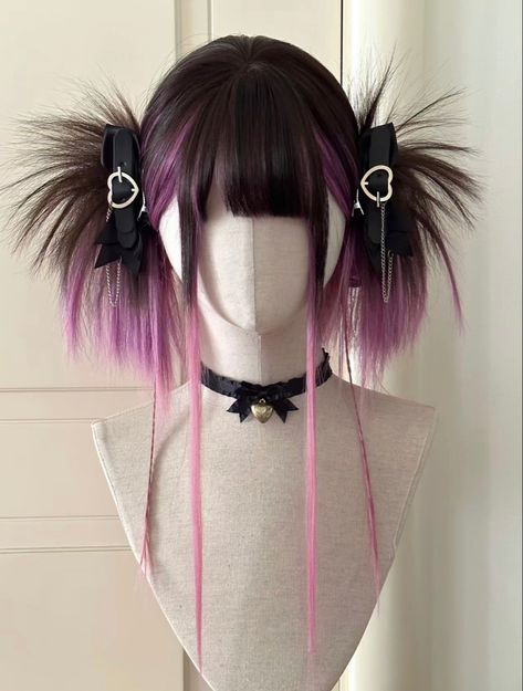 Scene Hair Pigtails, M Bangs, Spikey Pigtail, Spiky Pigtails Tutorial, Scene Pigtails, Spiky Pigtails, Punk Pigtails, Bangs Pigtails, Decora Hair