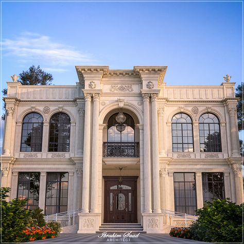 CLASSIC VILLA - Abu Dhabi on Behance Classic Villa Exterior, Classic Elevation, Classical Facade, Classical Villa, Villa Exterior Design, Outside Design, House Outside, Classical Building, Luxury Exterior