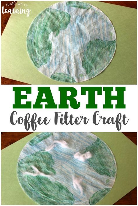 Make this cute and simple coffee filter earth craft with kids of any age! This is great for learning about conservation, geography, or the planets! Umbrella Craft For Kids, Coffee Filter Crafts For Kids, Earth Day Preschool, Umbrella Craft, Earth Craft, Pig Crafts, Coffee Filter Crafts, Spring School, Earth Day Crafts