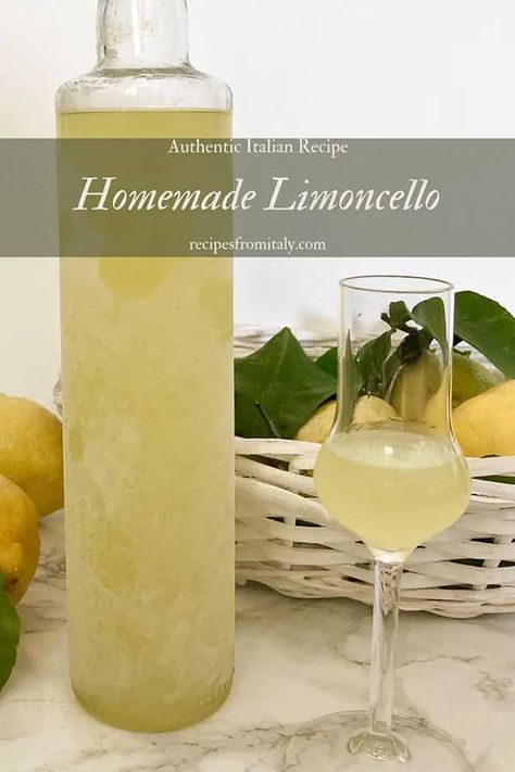 Homemade Limoncello Recipe - Recipes from Italy Authentic Limoncello Recipe, Italian Limoncello Recipe, Italian Limoncello, Making Limoncello, Limoncello Recipe, Homemade Limoncello, Homemade Alcohol, Italian Liqueur, Homemade Liquor