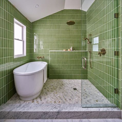 Spa Inspired Bathrooms, Tile Walls, Bathroom With Tub, Home Paint Color, White Tile Floor, San Francisco Houses, Spa Shower, Spa Like Bathroom, Fireclay Tile