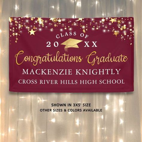 Stylish Maroon Burgundy Gold Script Congrats Grad Banner Create a modern custom color, personalized graduation banner sign featuring the title CONGRATULATIONS GRADUATE Graduation Message, Grad Banner, Graduation Congratulations, Graduation Poster, Graduation Banner, Graduation Theme, Script Typography, Congratulations Graduate, Congrats Grad