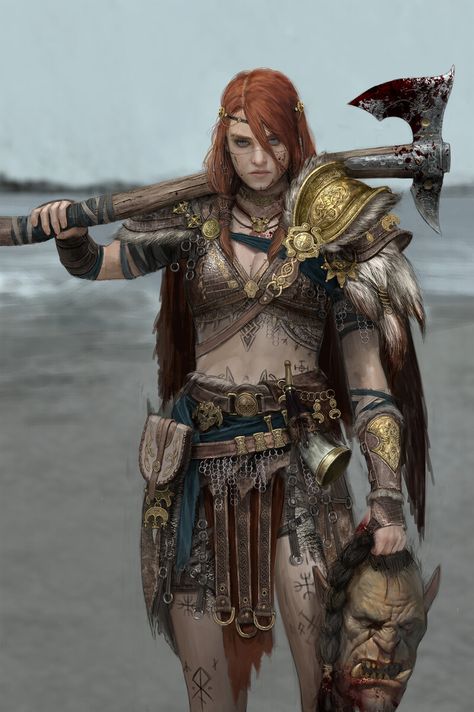 ArtStation - viking woman, Maronie Barbarian Male Character Art, Concept Character Sheet, Viking Pose Reference, Vikings Reference, Viking Character Design Female, Female Barbarian Character Design, Norse Character Design, Viking Woman Art, Viking Concept Art